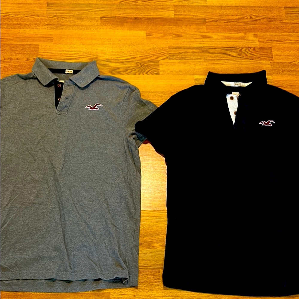 Hollister Gray and Navy Blue Polo Shirts Classic Design